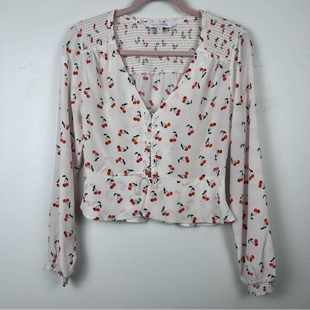 INTERMIX Sienna Cherry Print silk Blouse